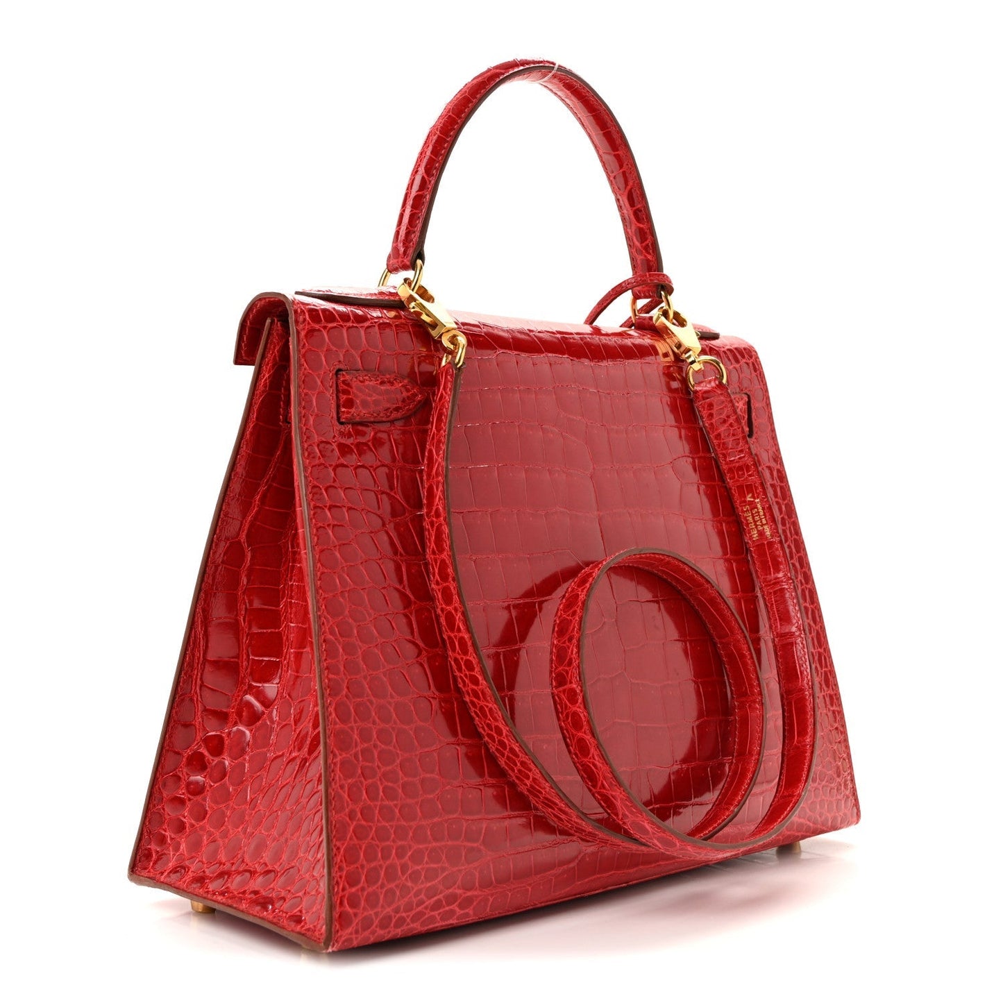Shiny Porosus Crocodile Kelly Sellier 28 Rouge Vif