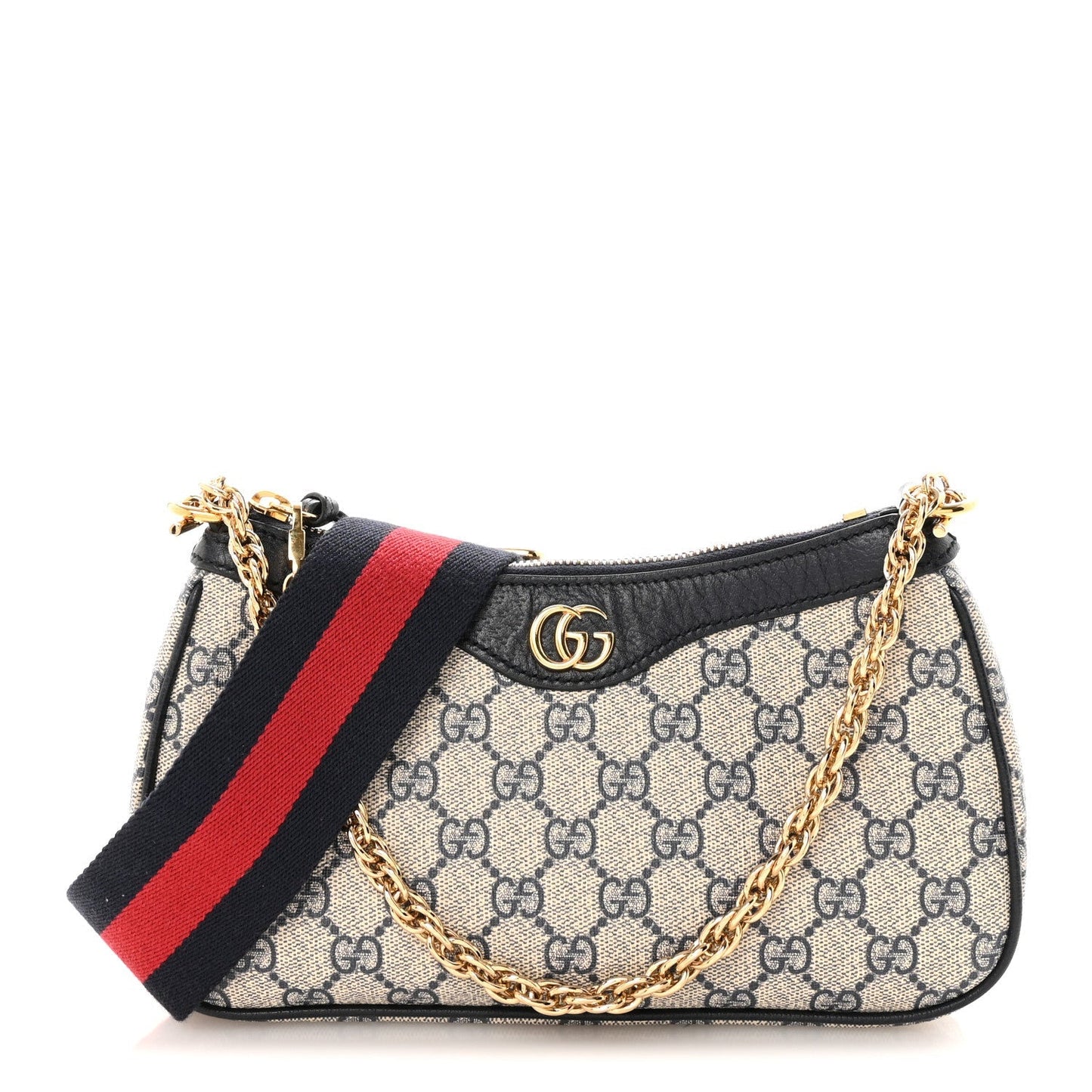 GG Supreme Monogram Textured Dollar Calfskin Web Small Ophidia GG Handbag Beige Blue
