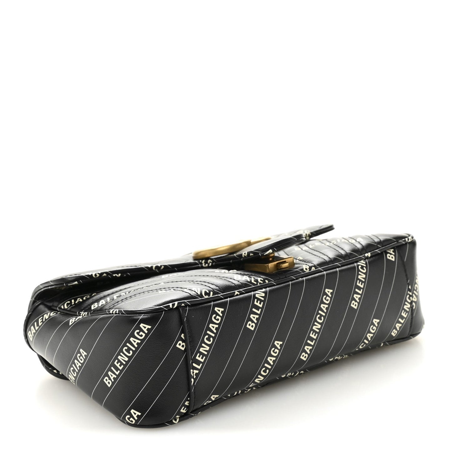 X BALENCIAGA Calfskin Matelasse Logo Print Small GG Marmont Shoulder Bag Black