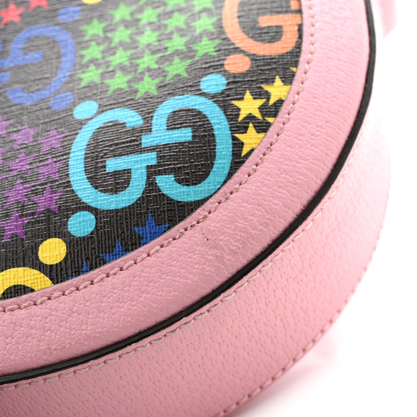 GG Supreme Monogram Psychedelic Round Shoulder Bag Black Multicolor Sugar Pink