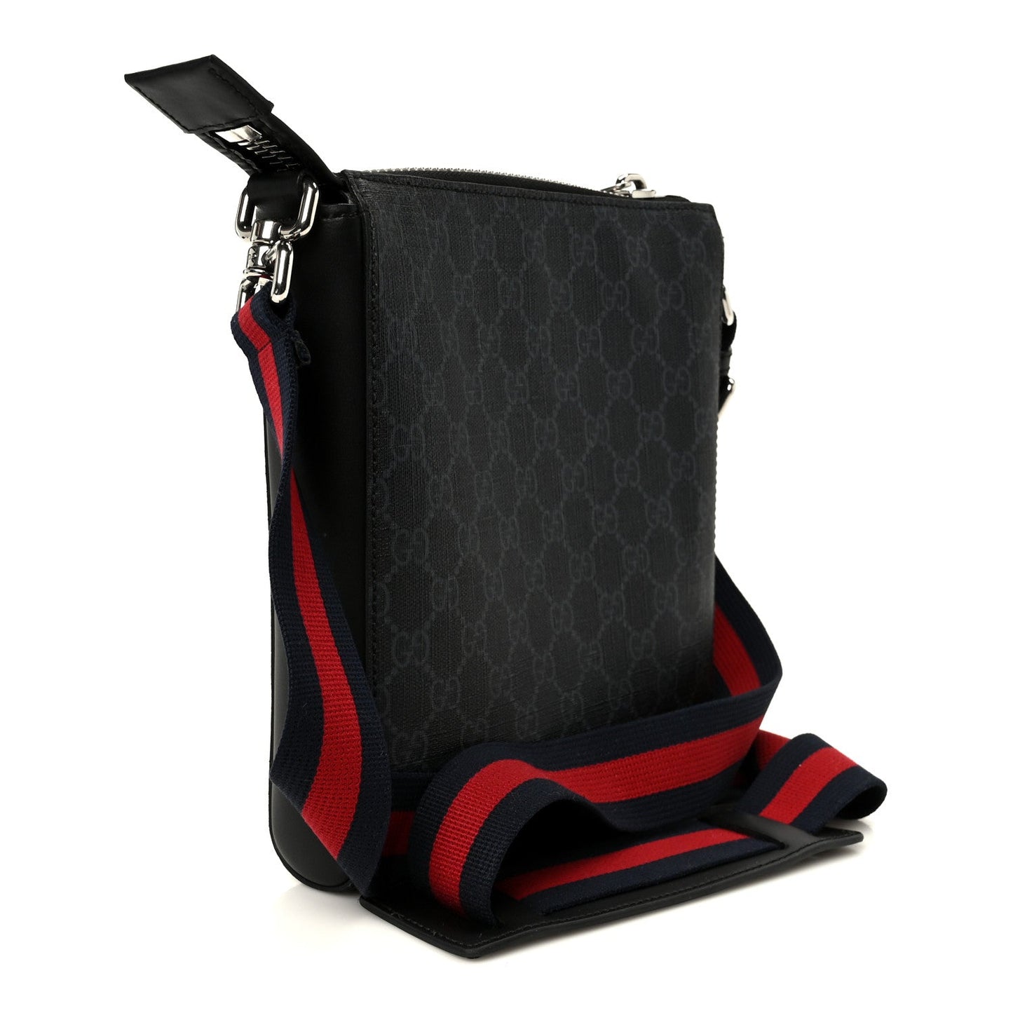 GG Supreme Monogram Web Small Flat Messenger Bag Black Grey