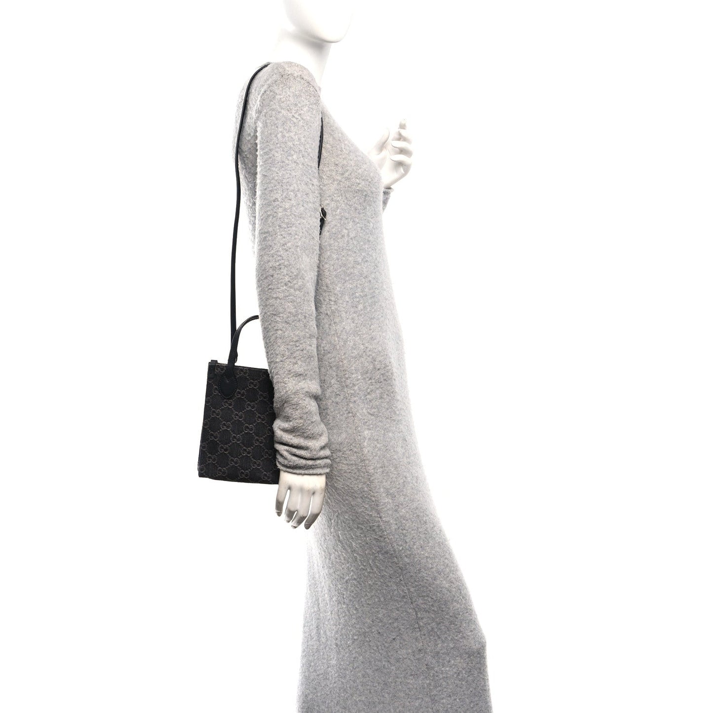 Denim GG Monogram Dollar Calfskin Mini Ophidia Tote Black Grey