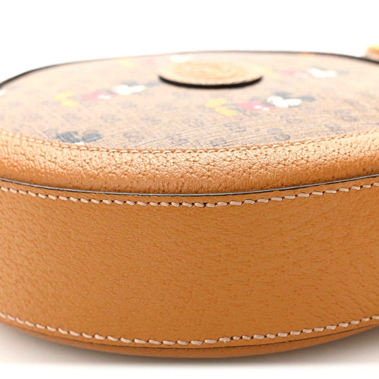 X DISNEY Mini Vintage GG Supreme Monogram Mickey Mouse Round Shoulder Bag Beige Vintage Sun Oil