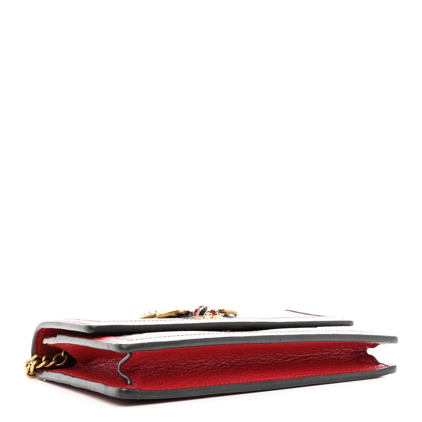 GG Supreme Monogram Web Queen Margaret Chain Wallet Red