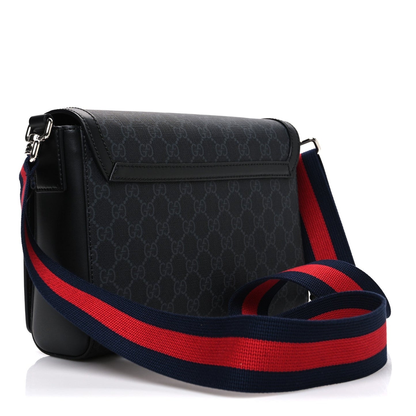 GG Supreme Monogram Appia Calfskin Web Crossbody Bag Black Grey