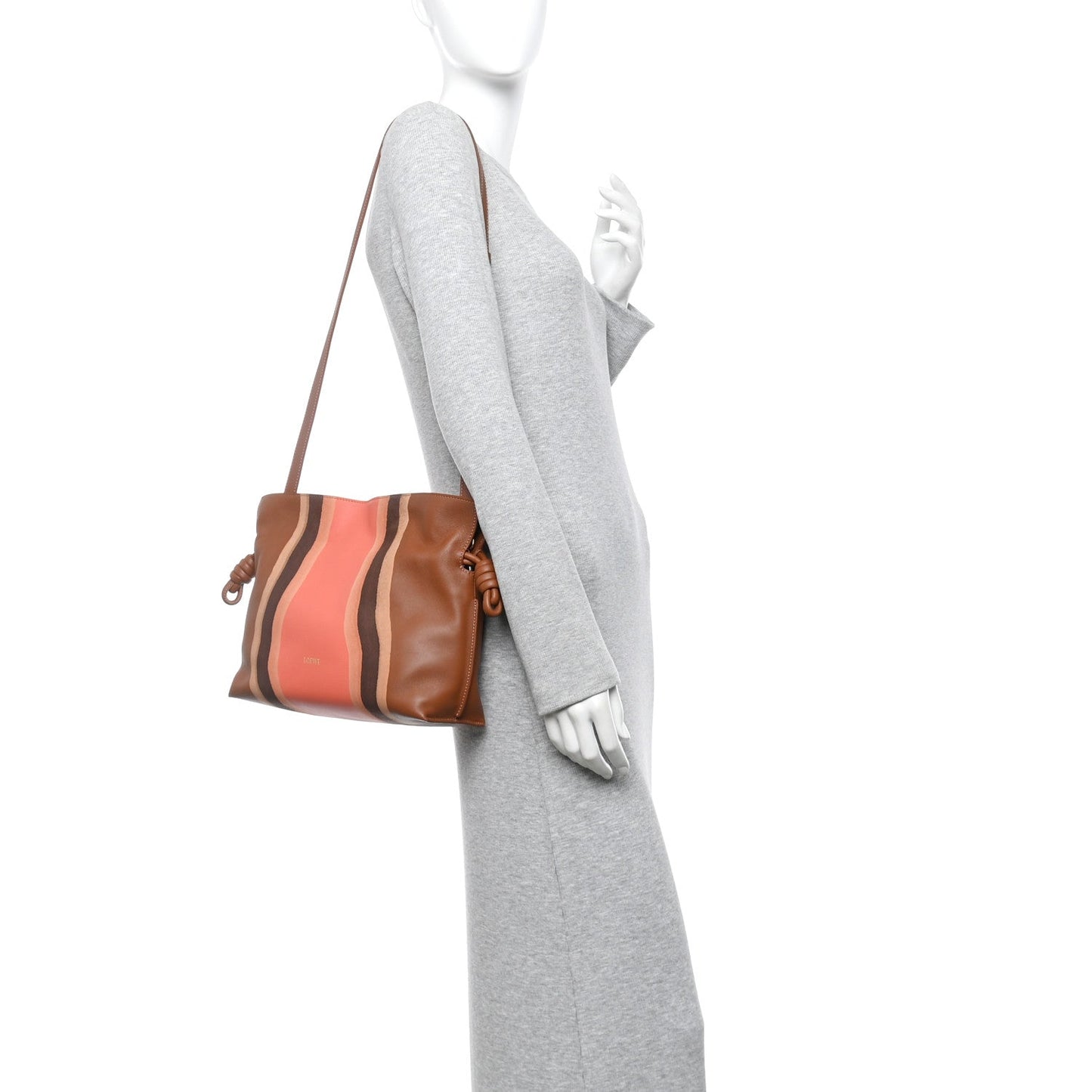 Nappa Calfskin Suede Medium Flamenco Landscape Knot Clutch Pecan Parrot Pink