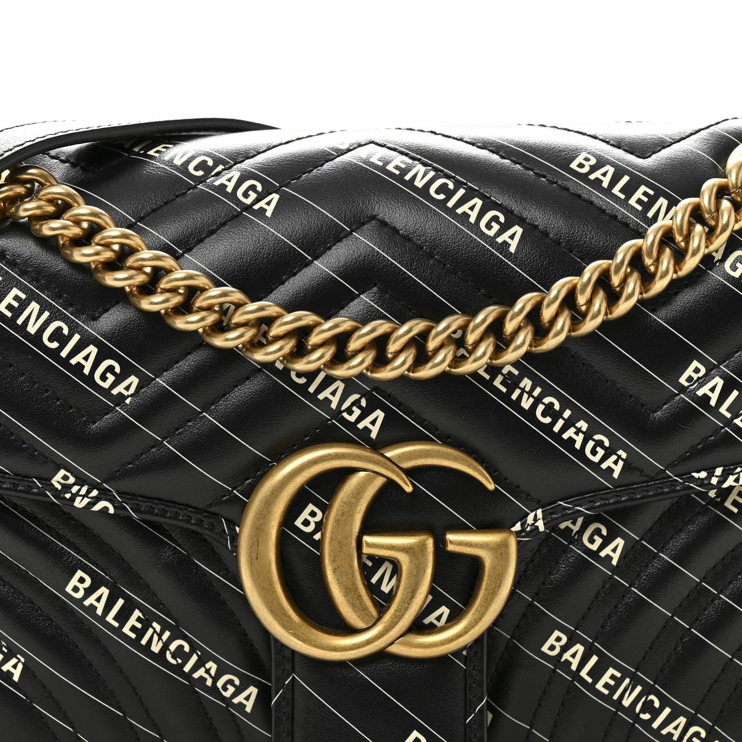 X BALENCIAGA Calfskin Matelasse Logo Print Small GG Marmont Shoulder Bag Black