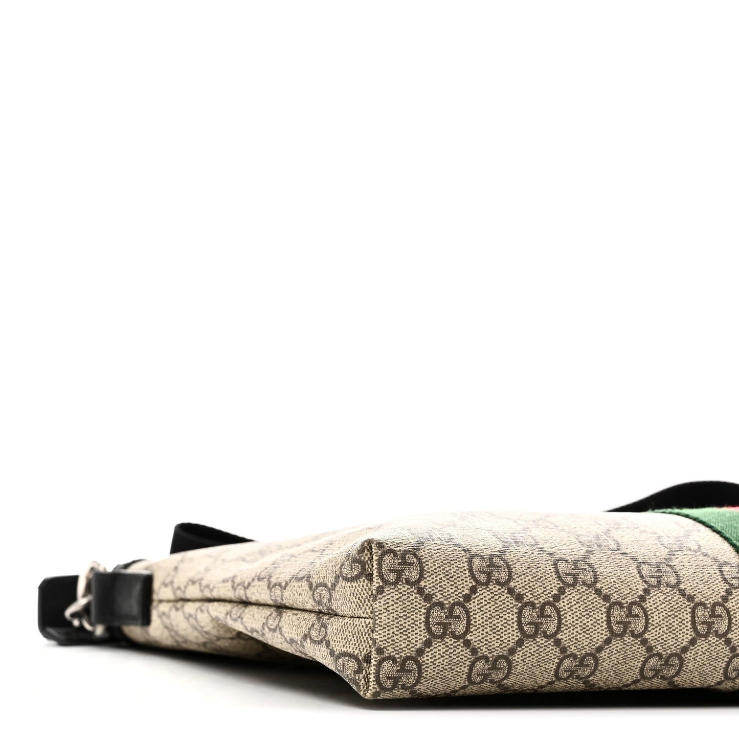 GG Supreme Monogram Calfskin Web Medium Flat Messenger Bag Beige Ebony Black