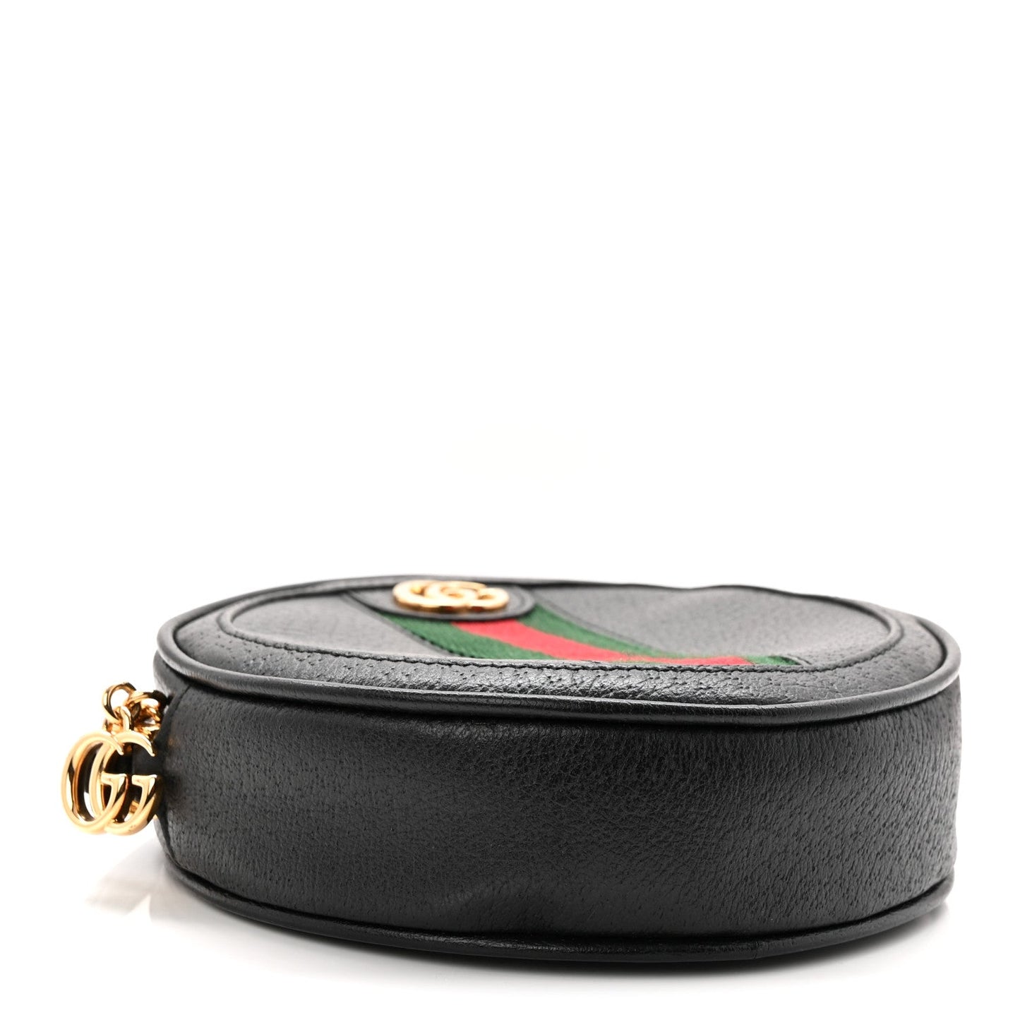 Textured Calfskin Web Ophidia Round Wrist Wallet Black