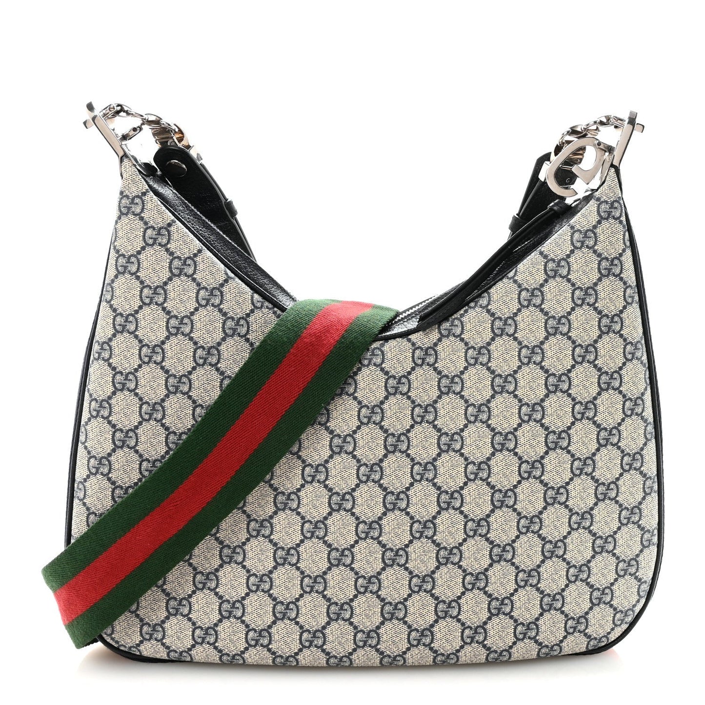 GG Supreme Monogram Textured Calfskin Web Large Attache Shoulder Bag Beige Blue
