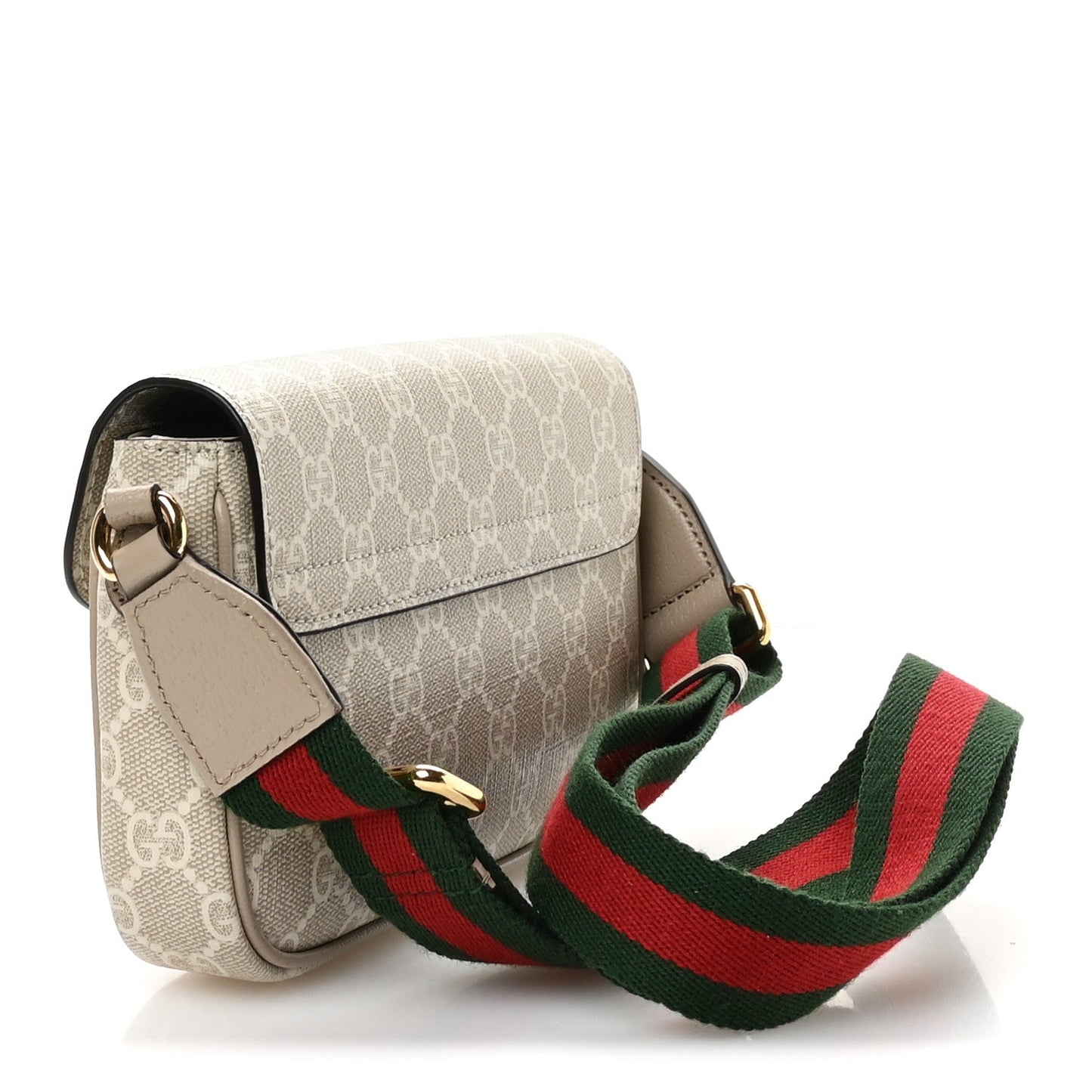 GG Supreme Monogram Textured Dollar Calfskin Web Mini Ophidia Envelope Shoulder Bag Beige Mystic White Oatmeal