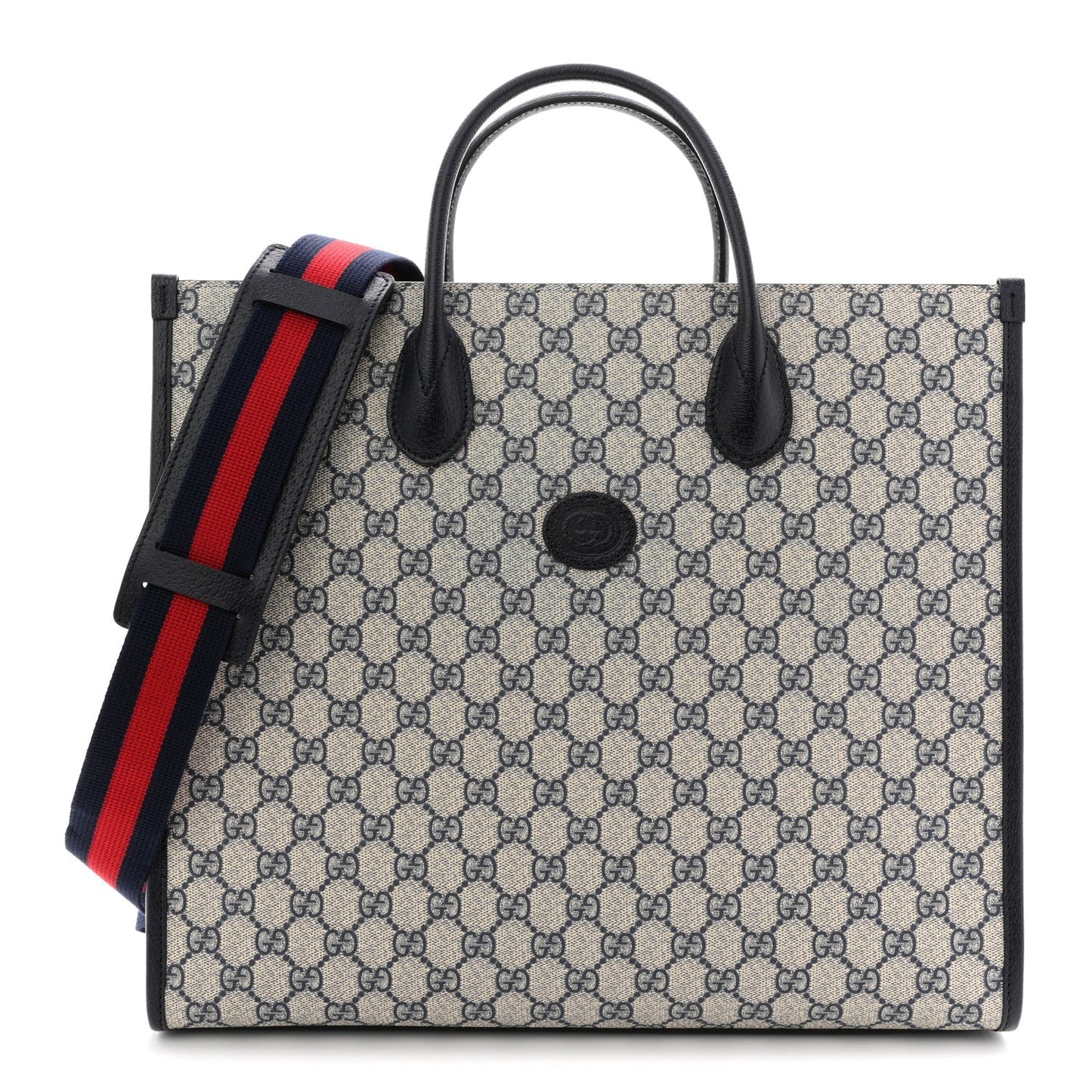 GG Supreme Monogram Azalea Calfskin Medium Retro Interlocking G Tote Bag Beige Blue