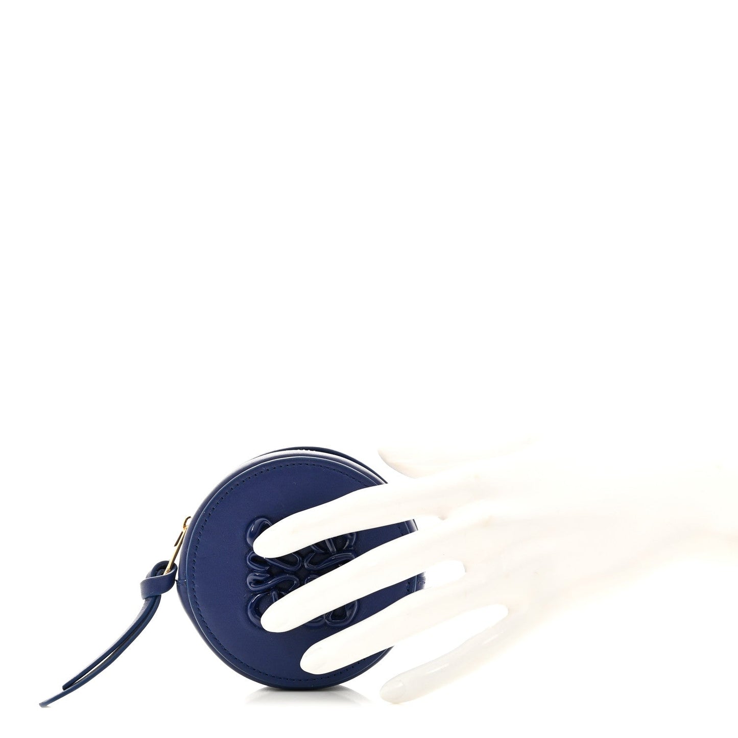 Calfskin Inflated Anagram Cookie Zip Coin Case Blue