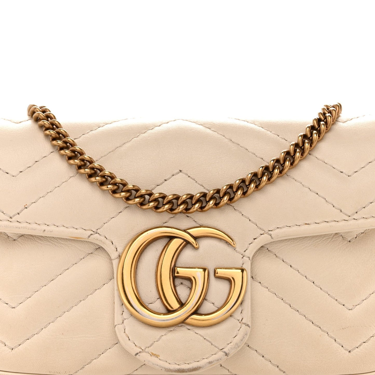 Calfskin Matelasse Super Mini GG Marmont Shoulder Bag White