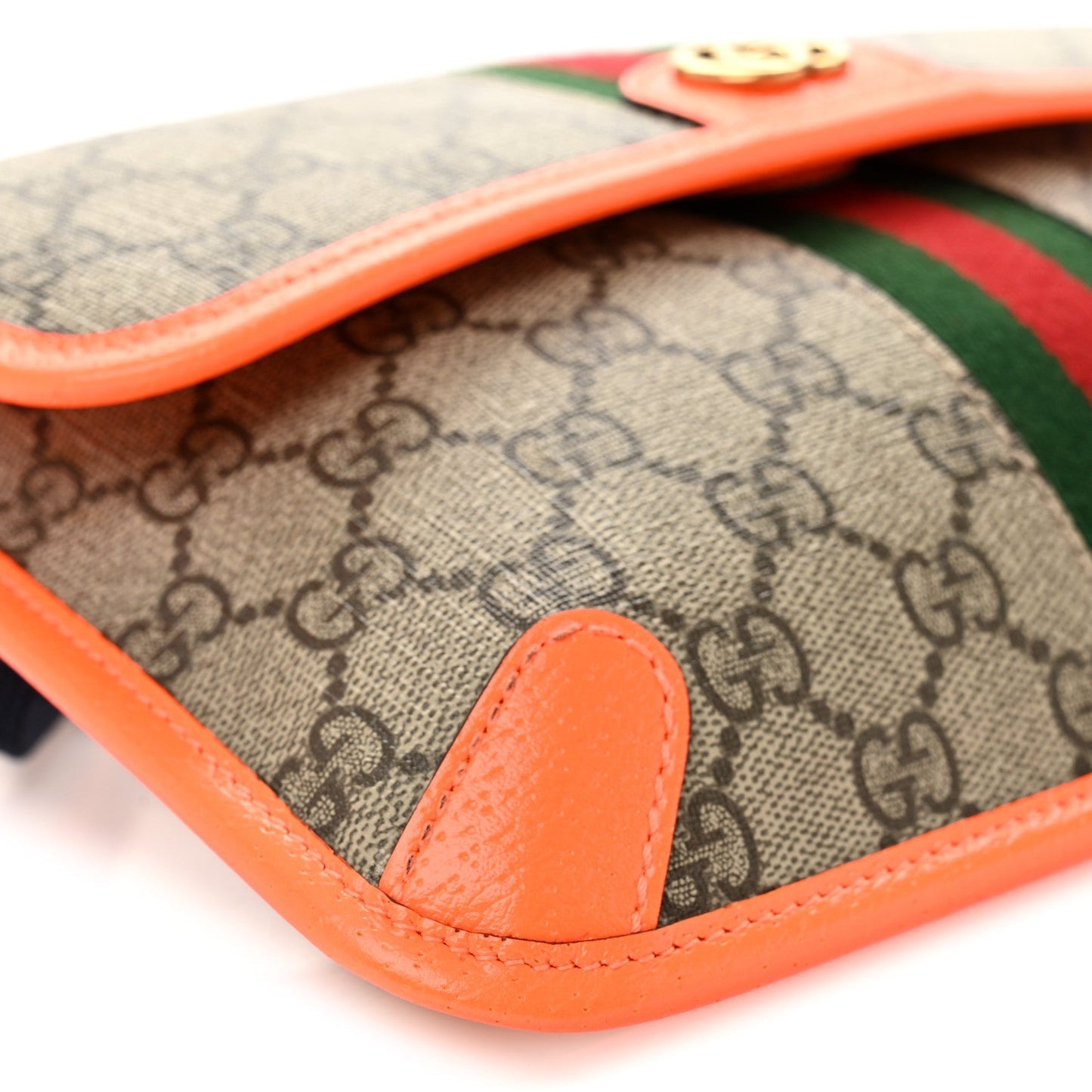 GG Supreme Monogram Web Small Ophidia Belt Bag Beige Ebony Orange Fluo