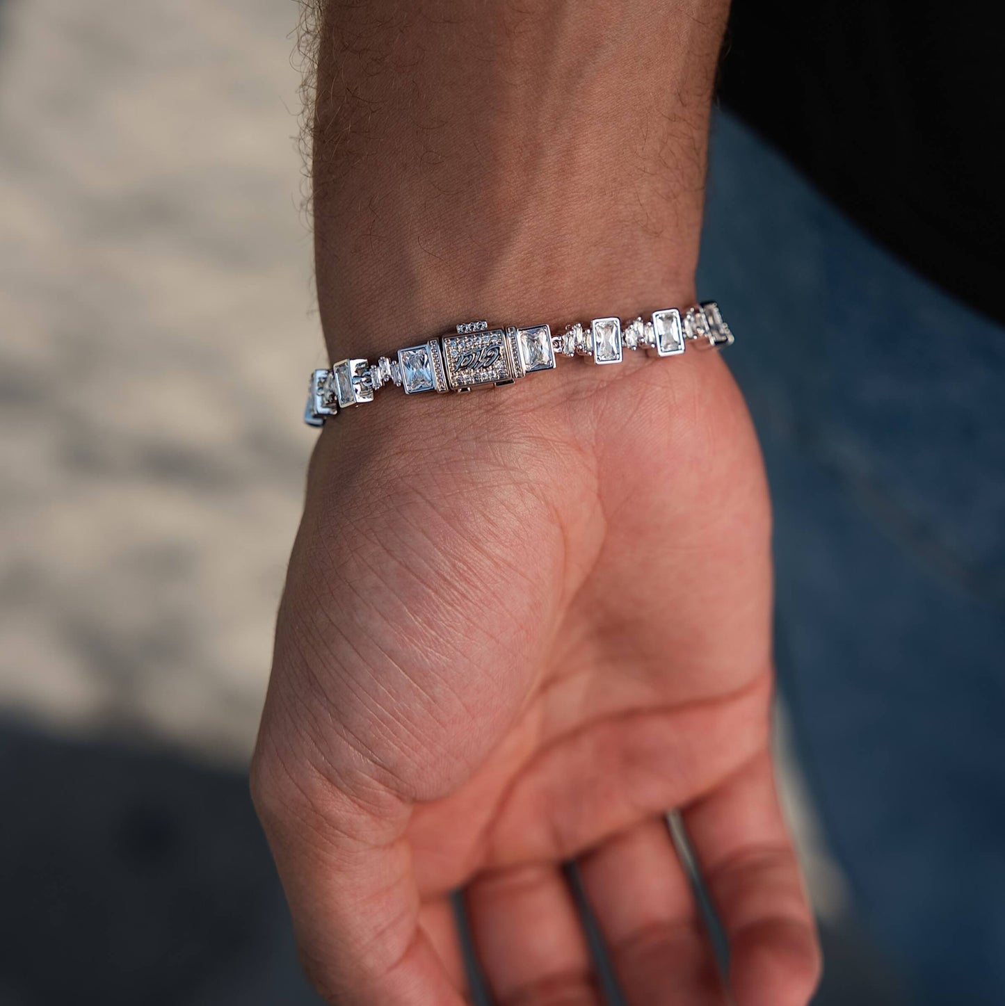 Diamond Square Cut Tennis Chain Bracelet in White Gold