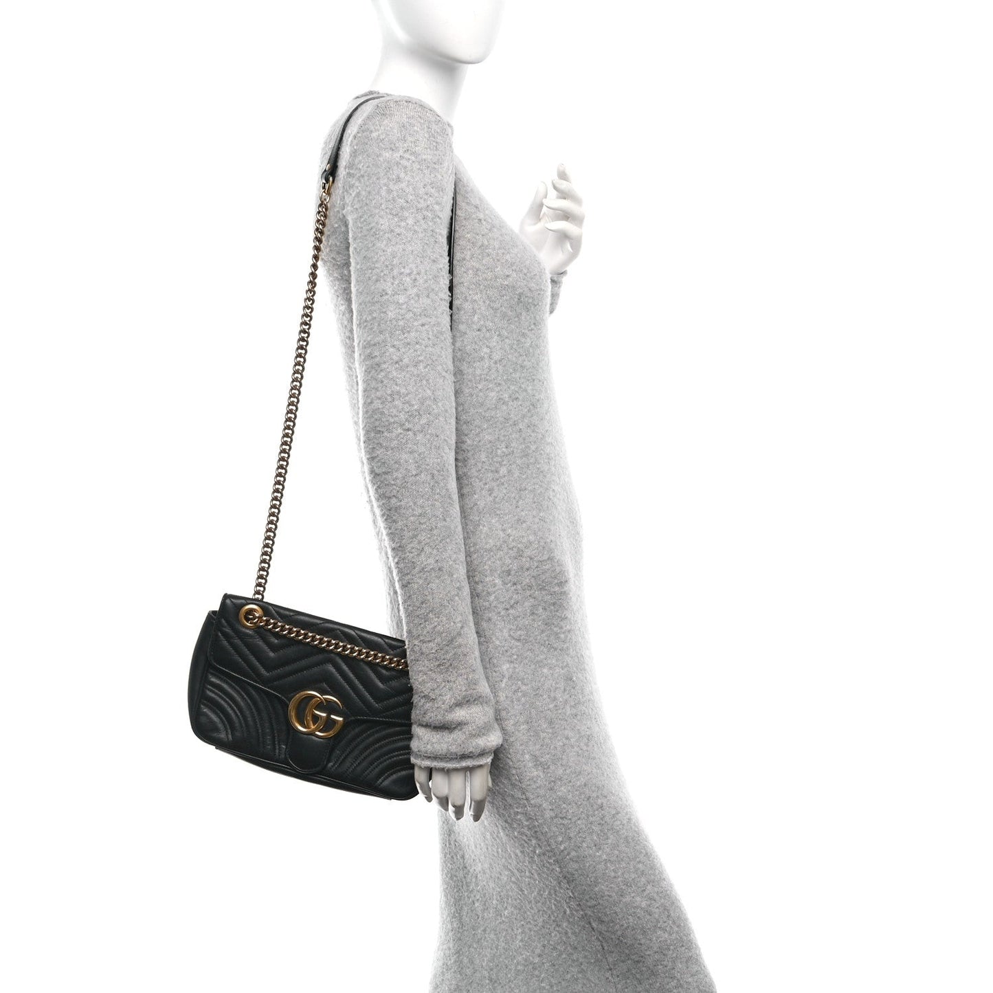 Calfskin Matelasse Small GG Marmont Shoulder Bag Black