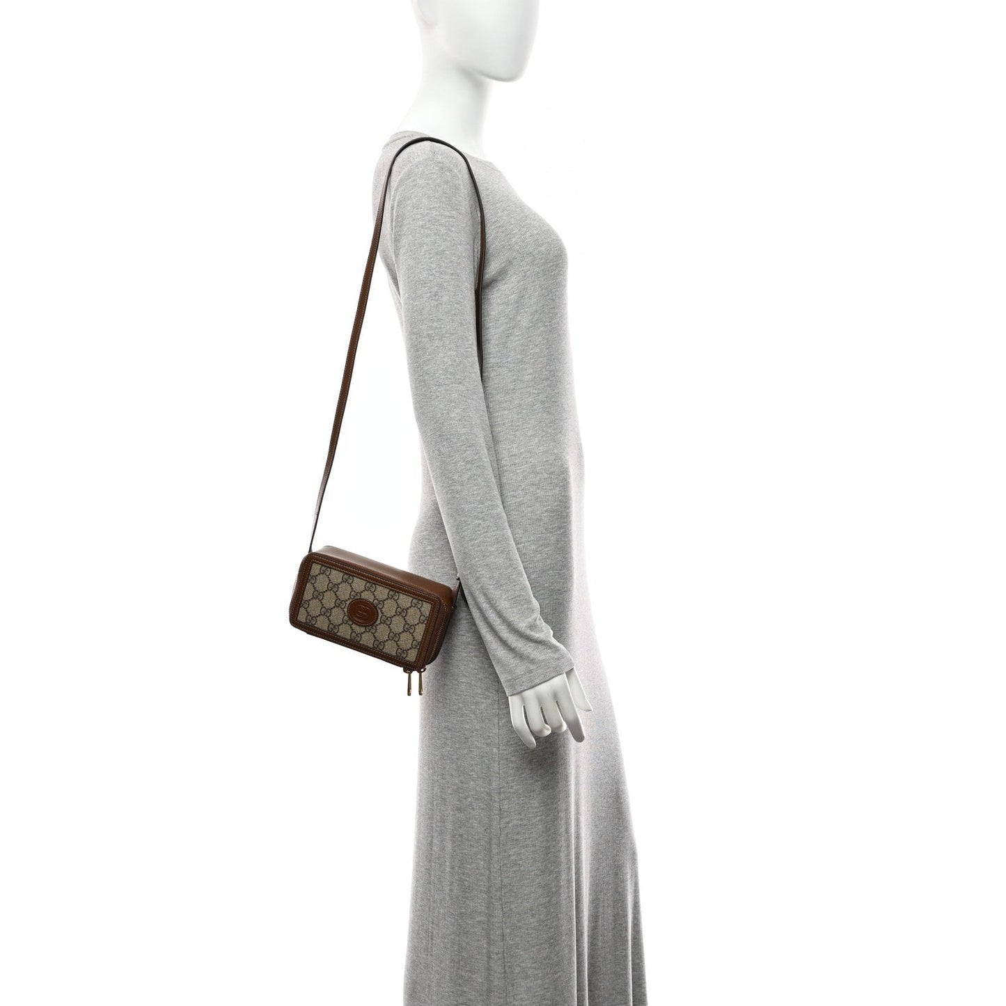 GG Supreme Monogram Azalea Calfskin Mini Retro Interlocking G Mini Shoulder Bag Beige Ebony Brown Sugar