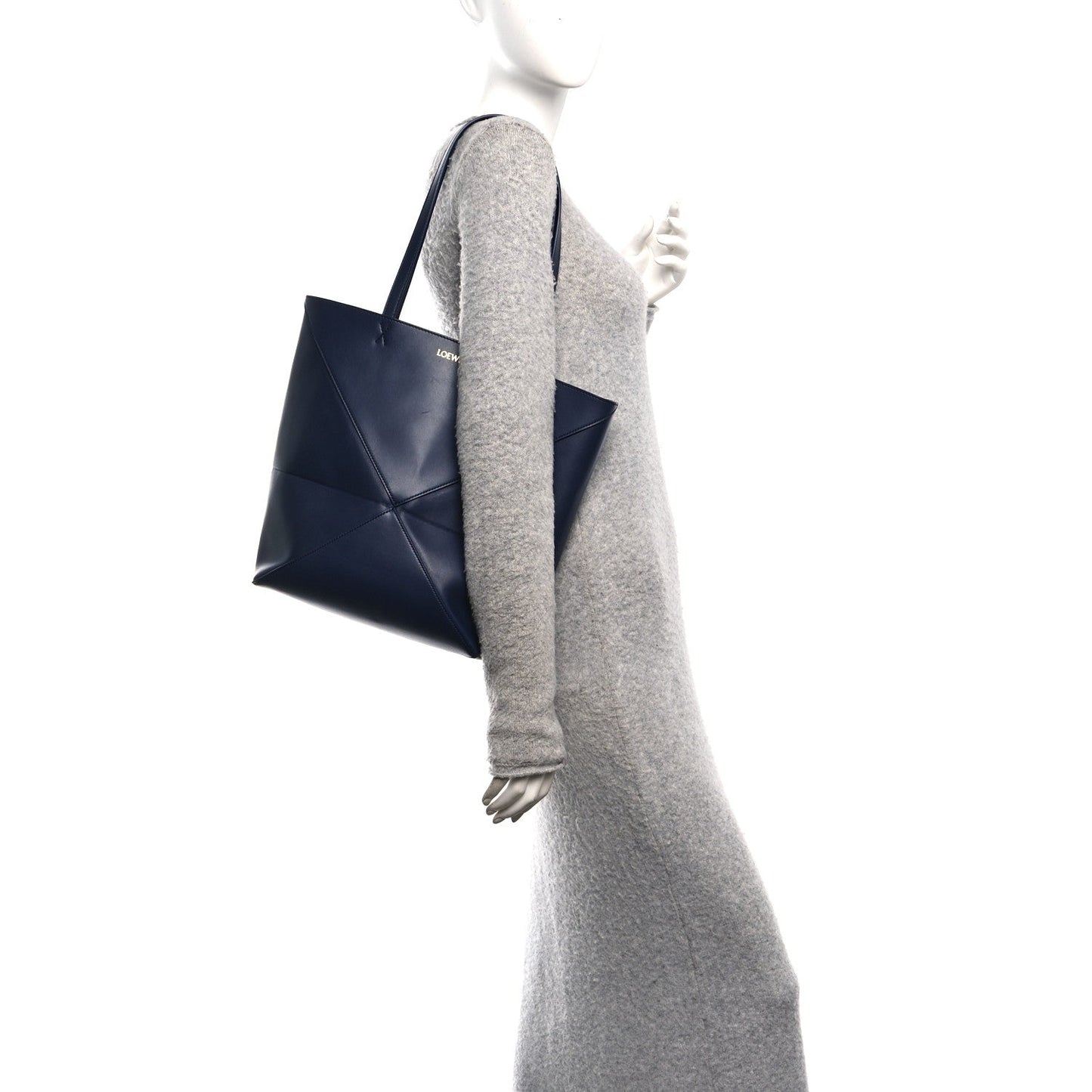 Shiny Calfskin XL Puzzle Fold Tote Abyss Blue