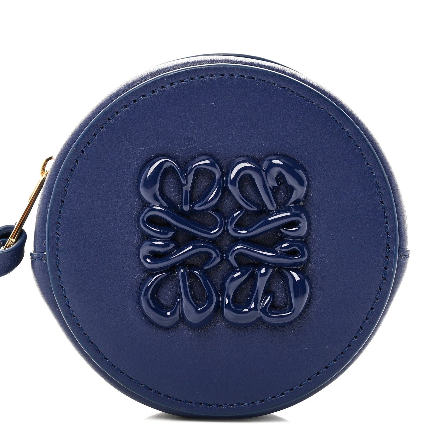 Calfskin Inflated Anagram Cookie Zip Coin Case Blue
