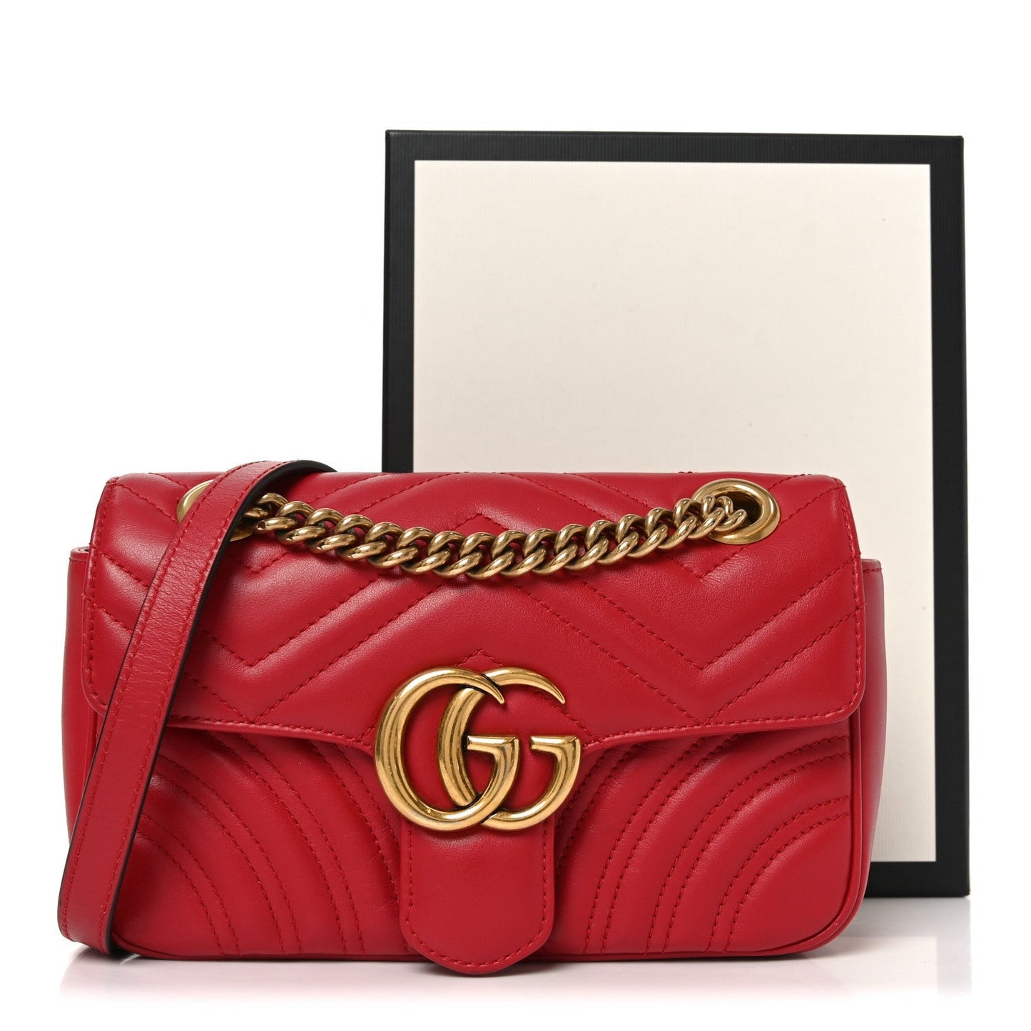 Calfskin Matelasse Small GG Marmont Shoulder Bag Hibiscus Red