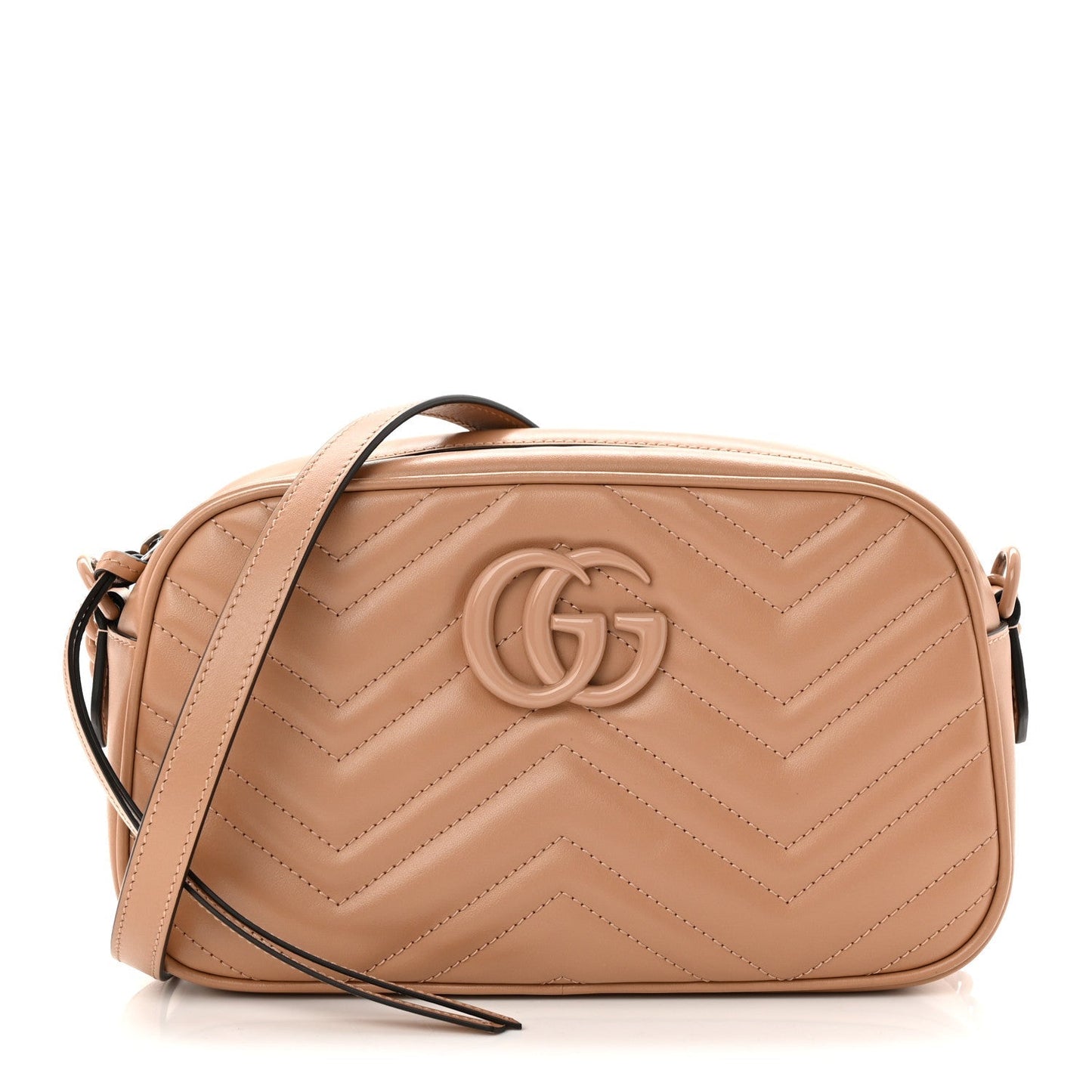 Calfskin Matelasse Monochrome Small GG Marmont Chain Shoulder Bag Camelia