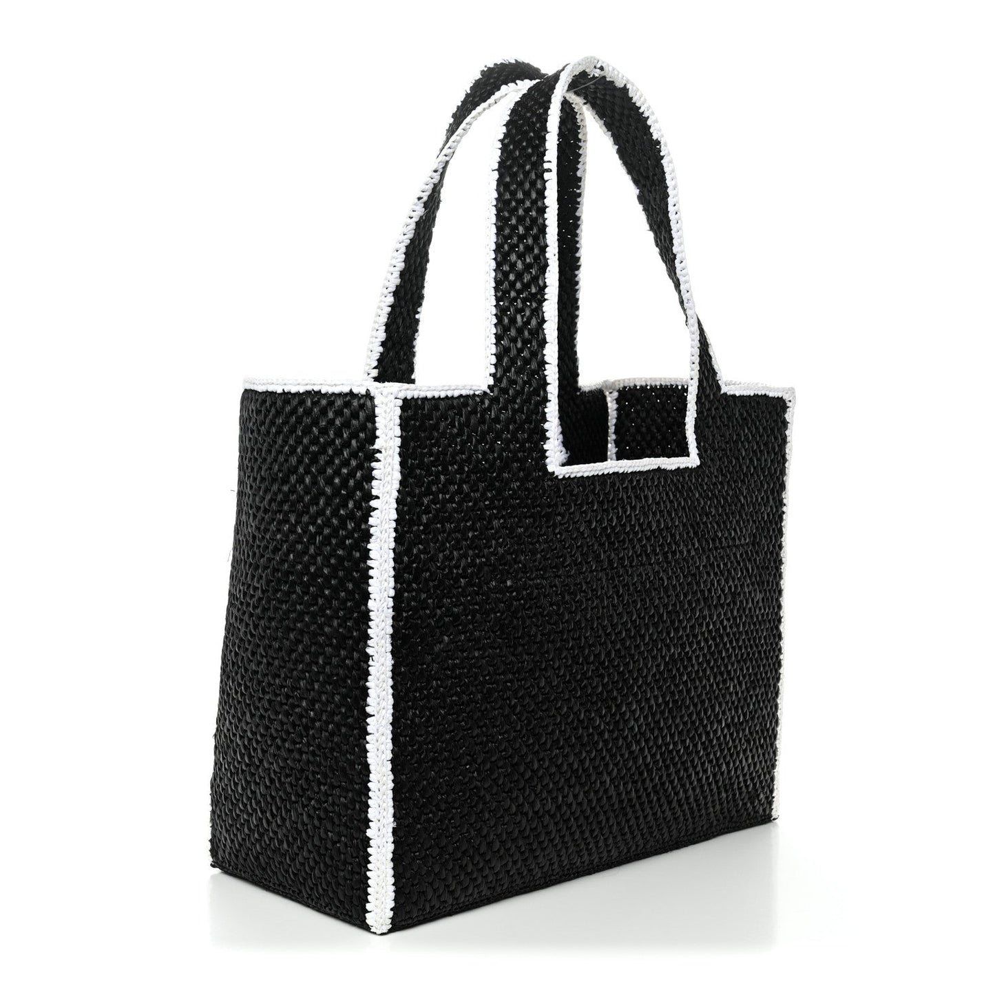 Raffia Large Paula's Ibiza Logo Tote Black White