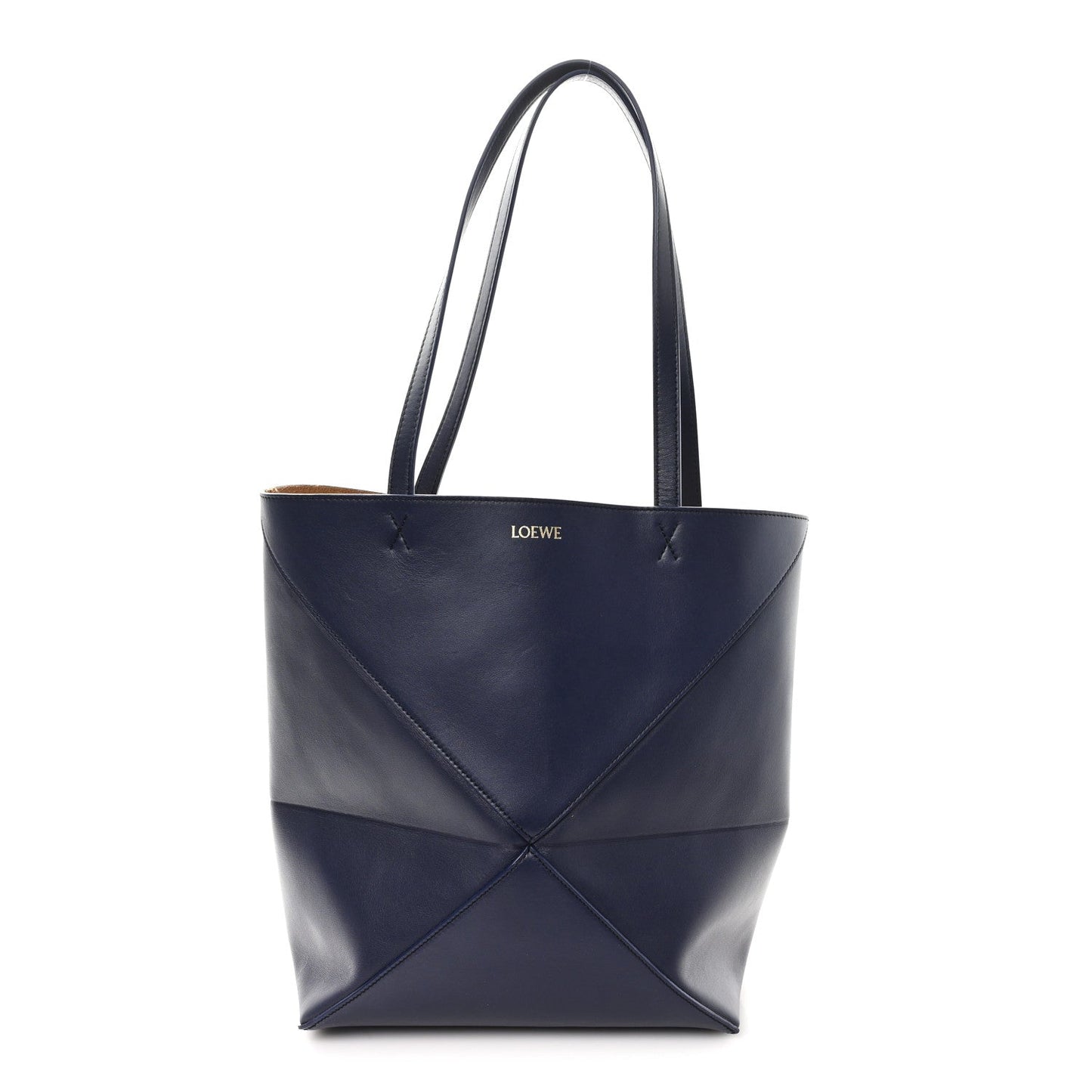 Shiny Calfskin XL Puzzle Fold Tote Abyss Blue