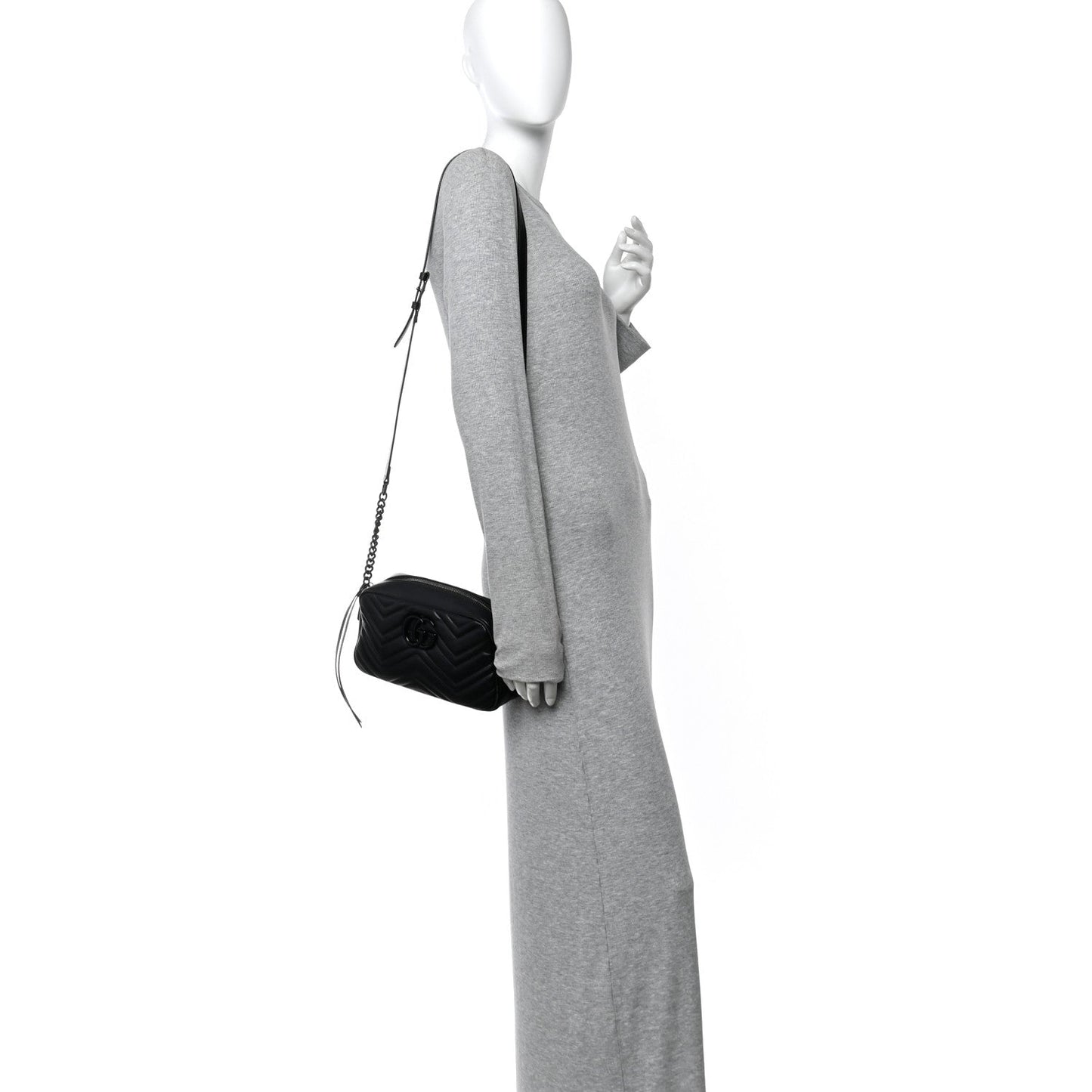 Calfskin Matelasse Monochrome Small GG Marmont Chain Shoulder Bag Black