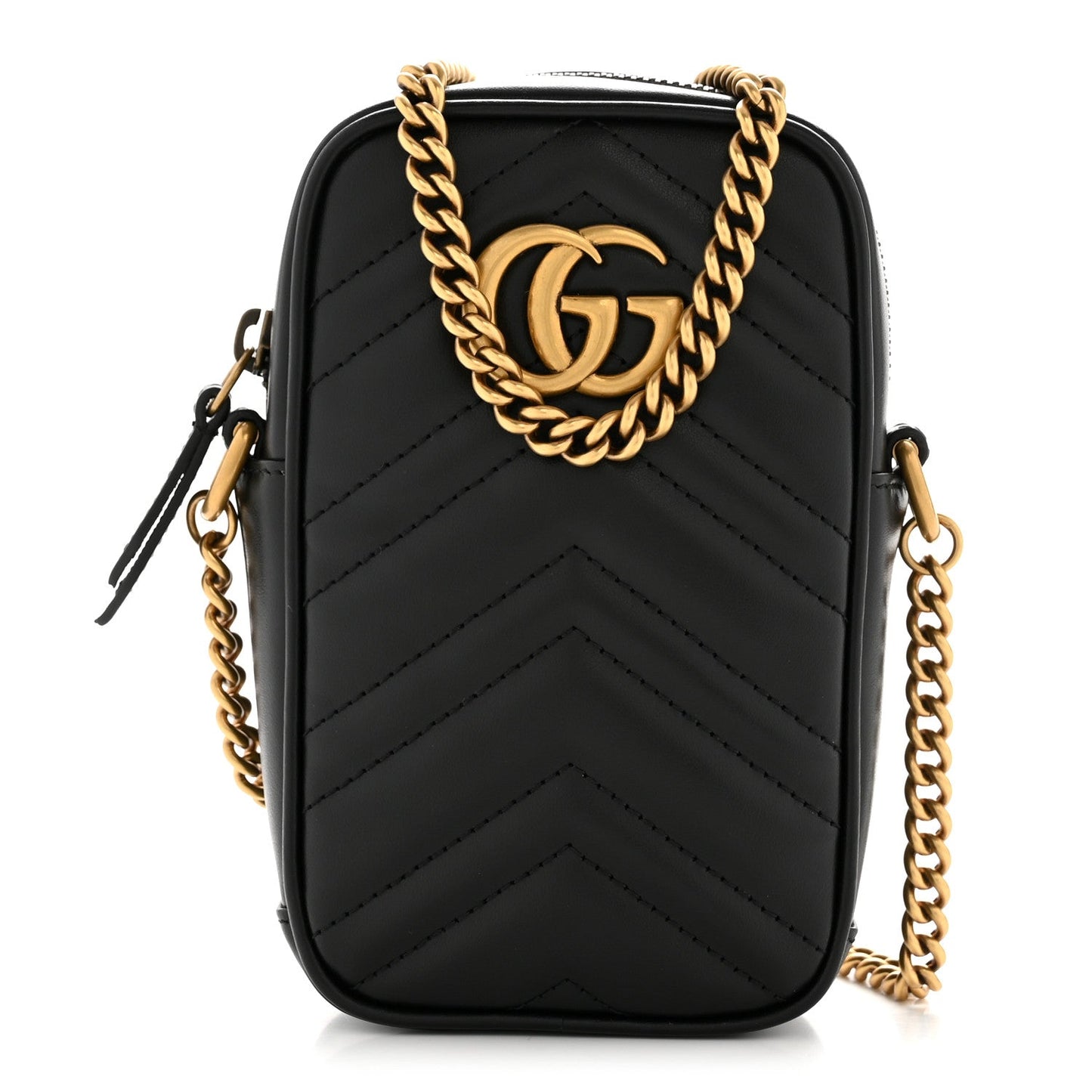 Calfskin Matelasse Mini GG Marmont Crossbody Bag Black