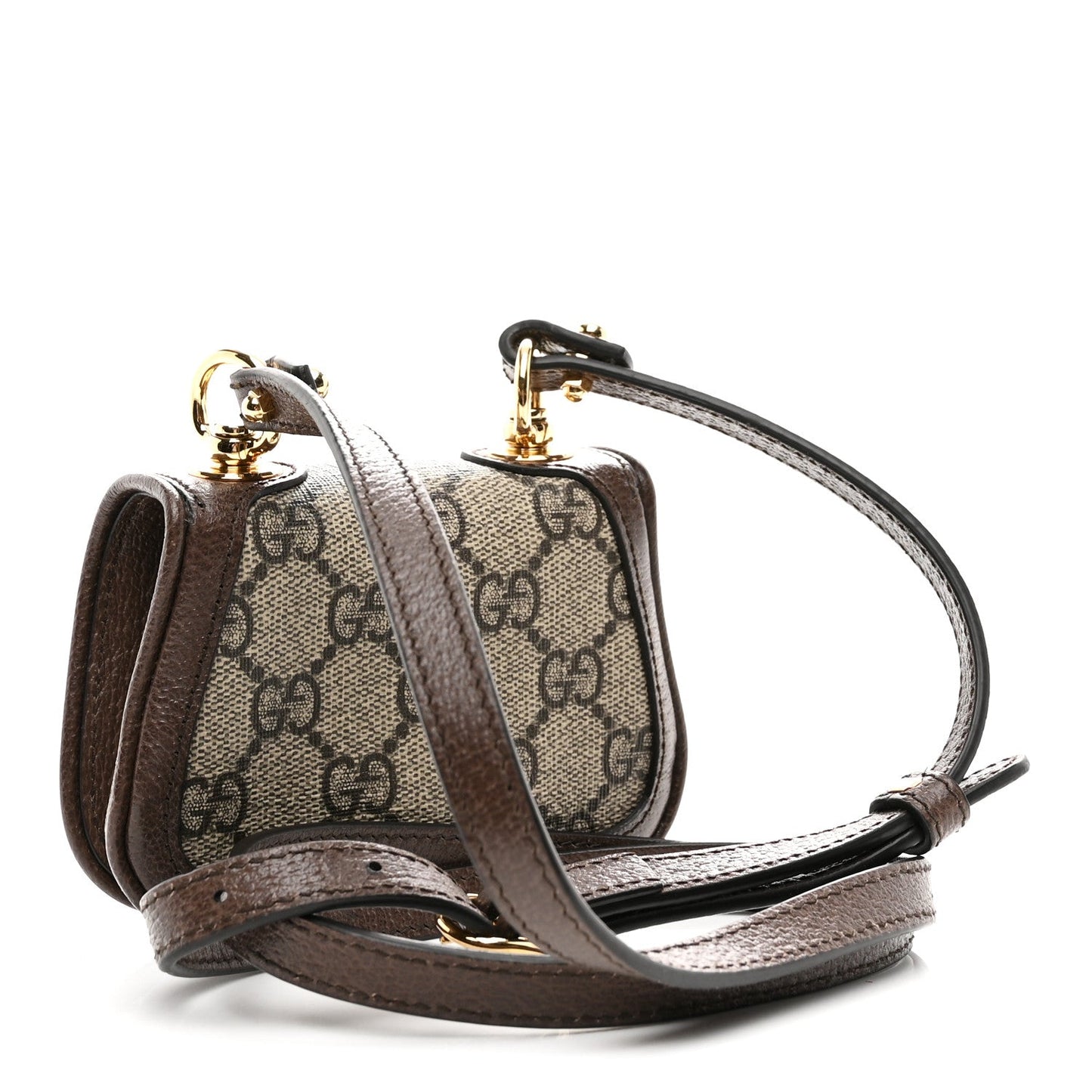 GG Supreme Monogram Textured Dollar Calfskin Blondie Card Case Wallet with Strap Beige Ebony New Acero