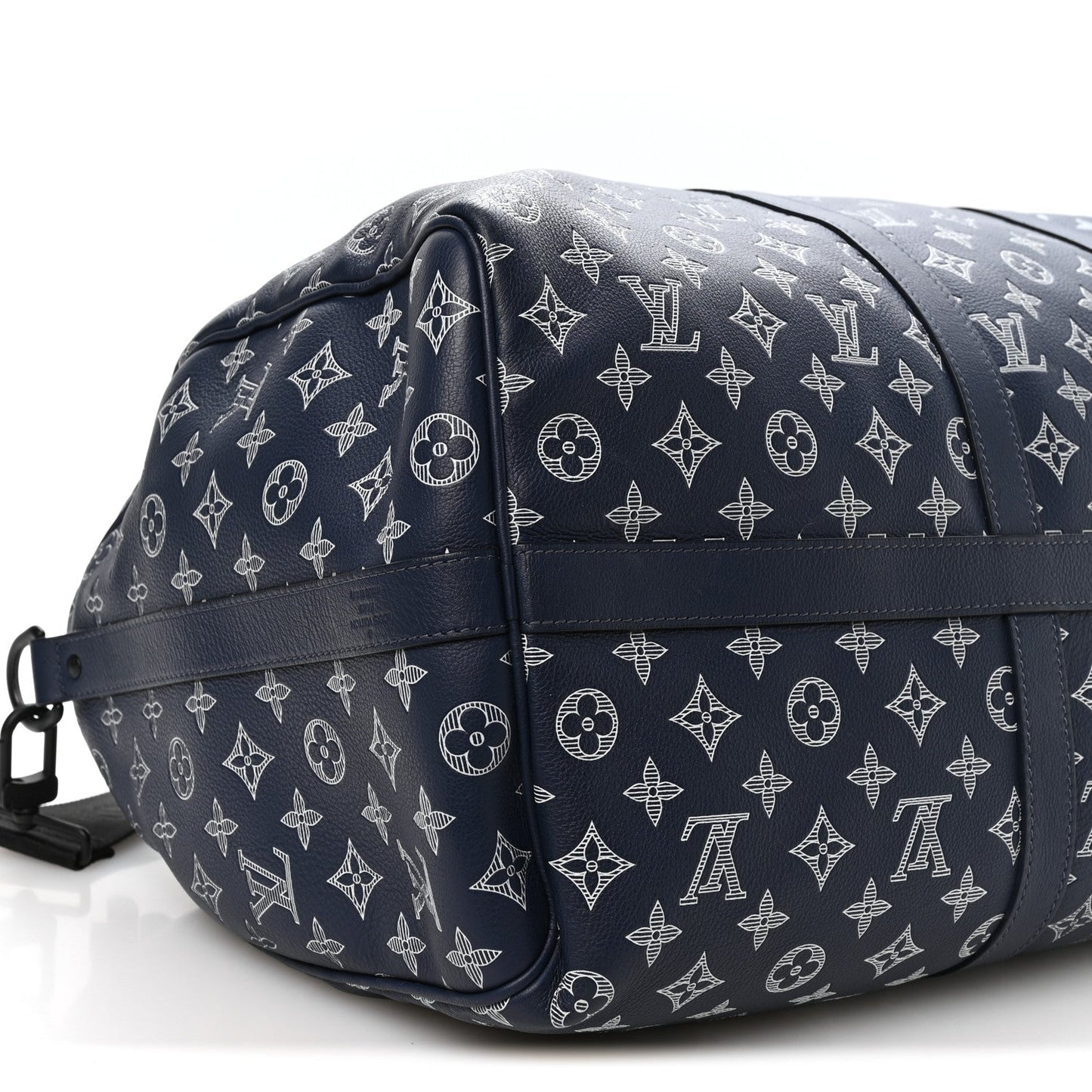 Calfskin Shadow Monogram Keepall Bandouliere 50 Ink Blue White