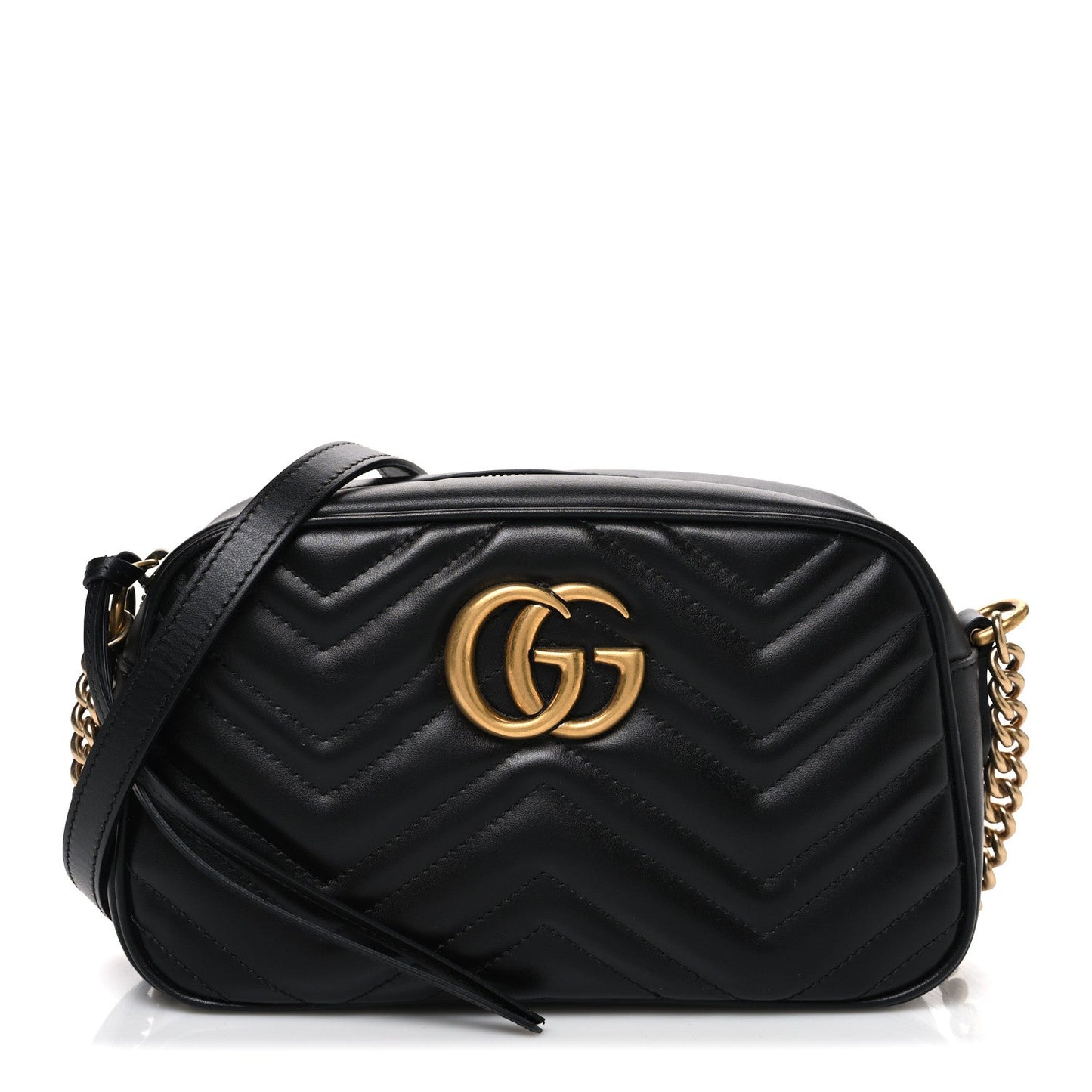 Calfskin Matelasse Small GG Marmont Chain Shoulder Bag Black