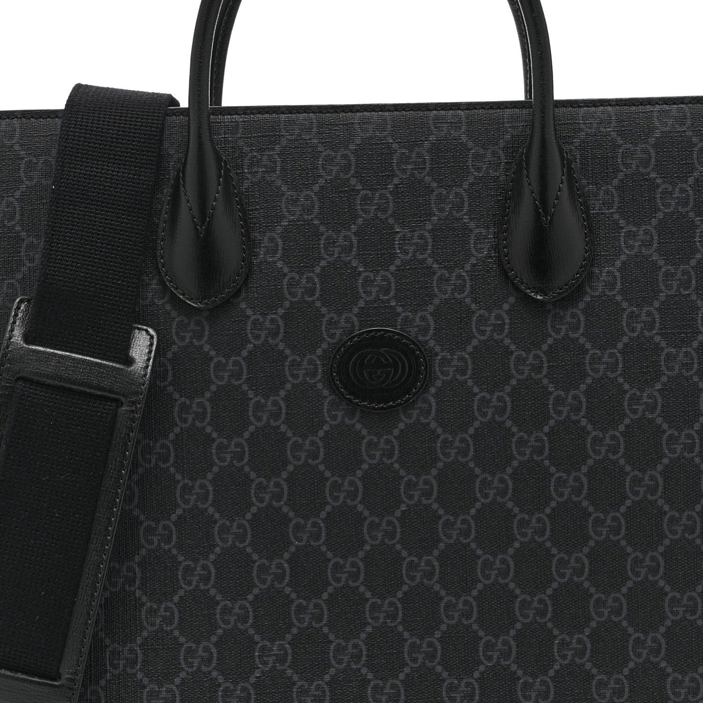 GG Supreme Monogram Azalea Calfskin Medium Retro Interlocking G Vertical Tote Bag Black