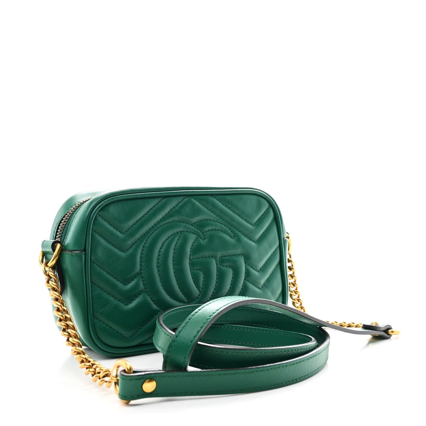 Calfskin Matelasse Small GG Marmont Chain Shoulder Bag Emerald Green