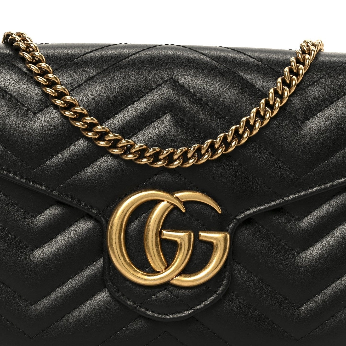 Calfskin Matelasse GG Marmont Chain Wallet Black
