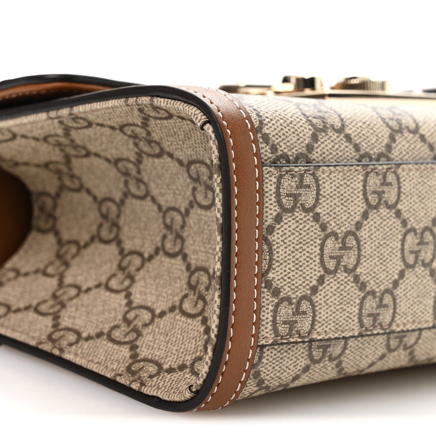 GG Supreme Monogram Small Padlock Top Handle Shoulder Bag Beige Ebony Dark Brown
