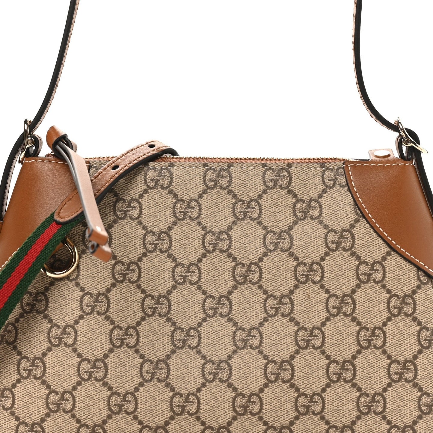 GG Supreme Monogram Textured Calfskin Small Emblem Shoulder Bag Beige Dark Brown
