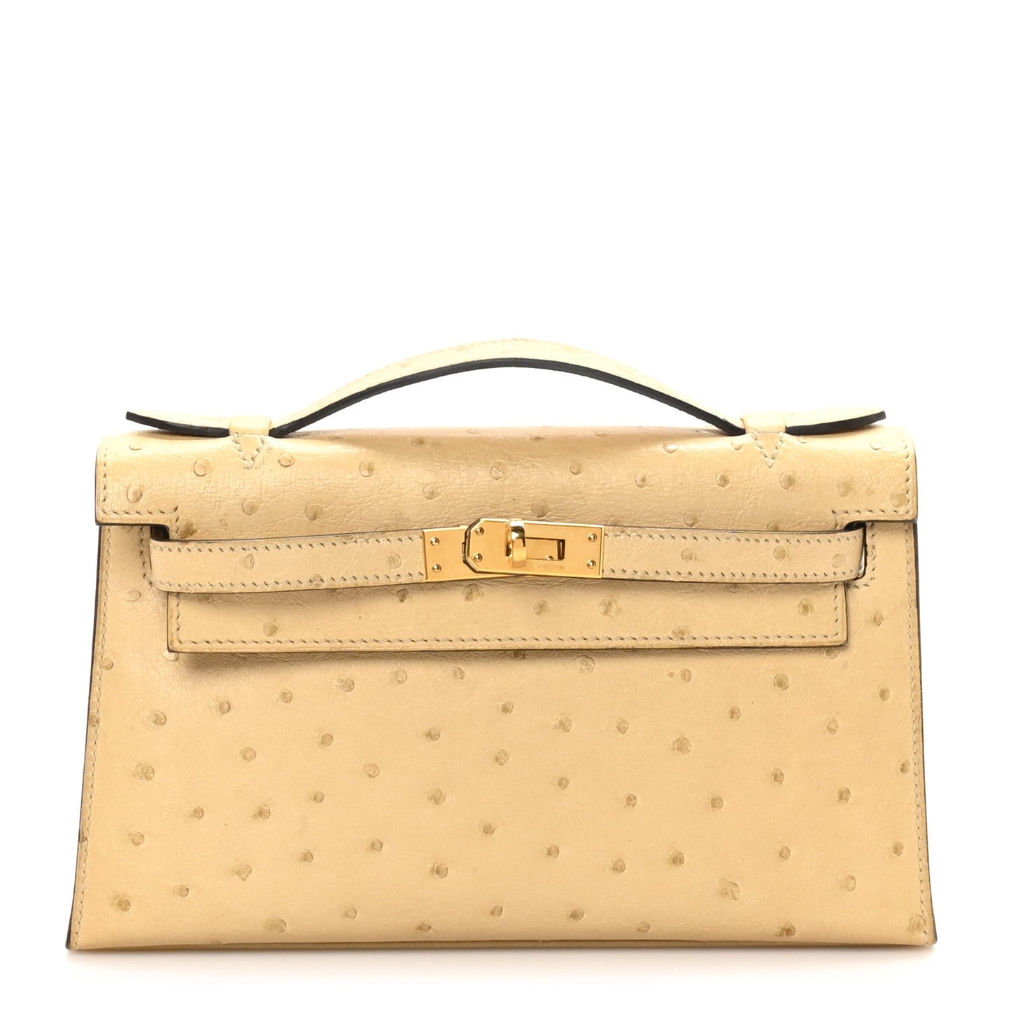 Ostrich Kelly Pochette Clutch Parchemin