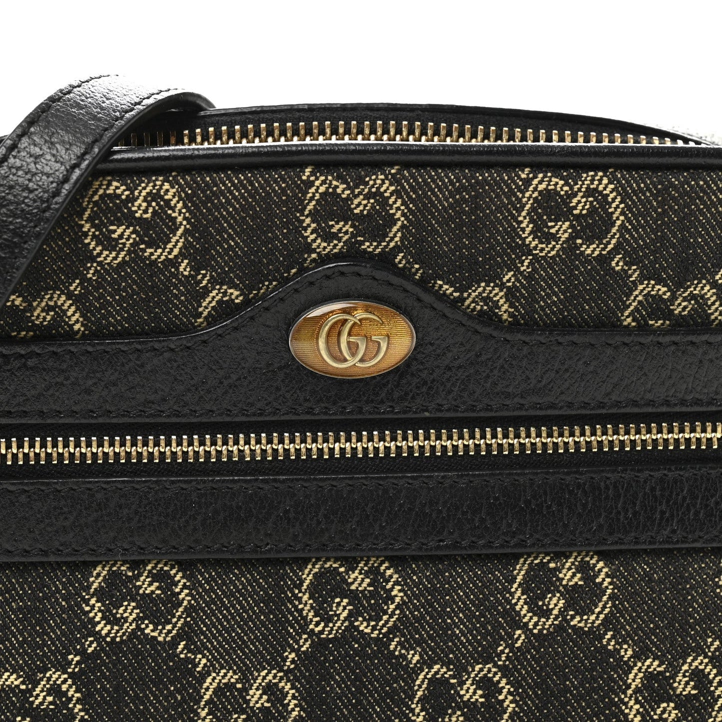 Jacquard Black Denim GG Monogram Textured Dollar Calfskin Mini Ophidia Shoulder Bag Black Ivory