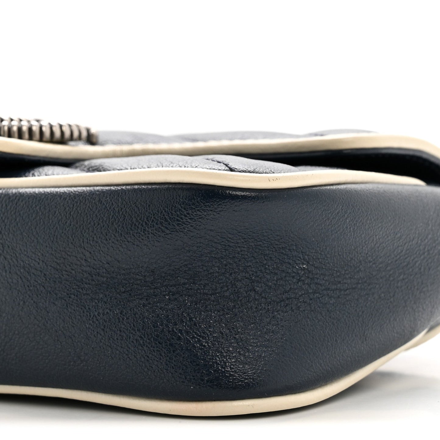 Vintage Effect Calfskin Matelasse Diagonal Super Mini Torchon GG Marmont Shoulder Bag Blue Agata Mystic White