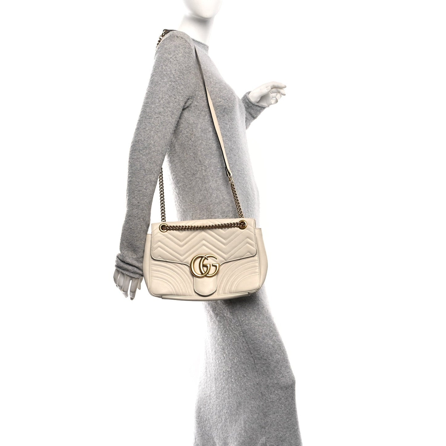 Calfskin Matelasse Medium GG Marmont Shoulder Bag White