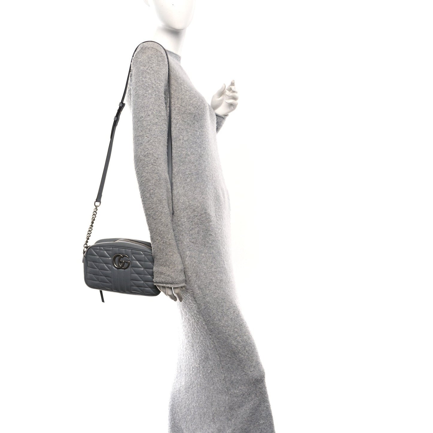 Calfskin Matelasse Aria Small GG Marmont Chain Shoulder Bag Deep Grey
