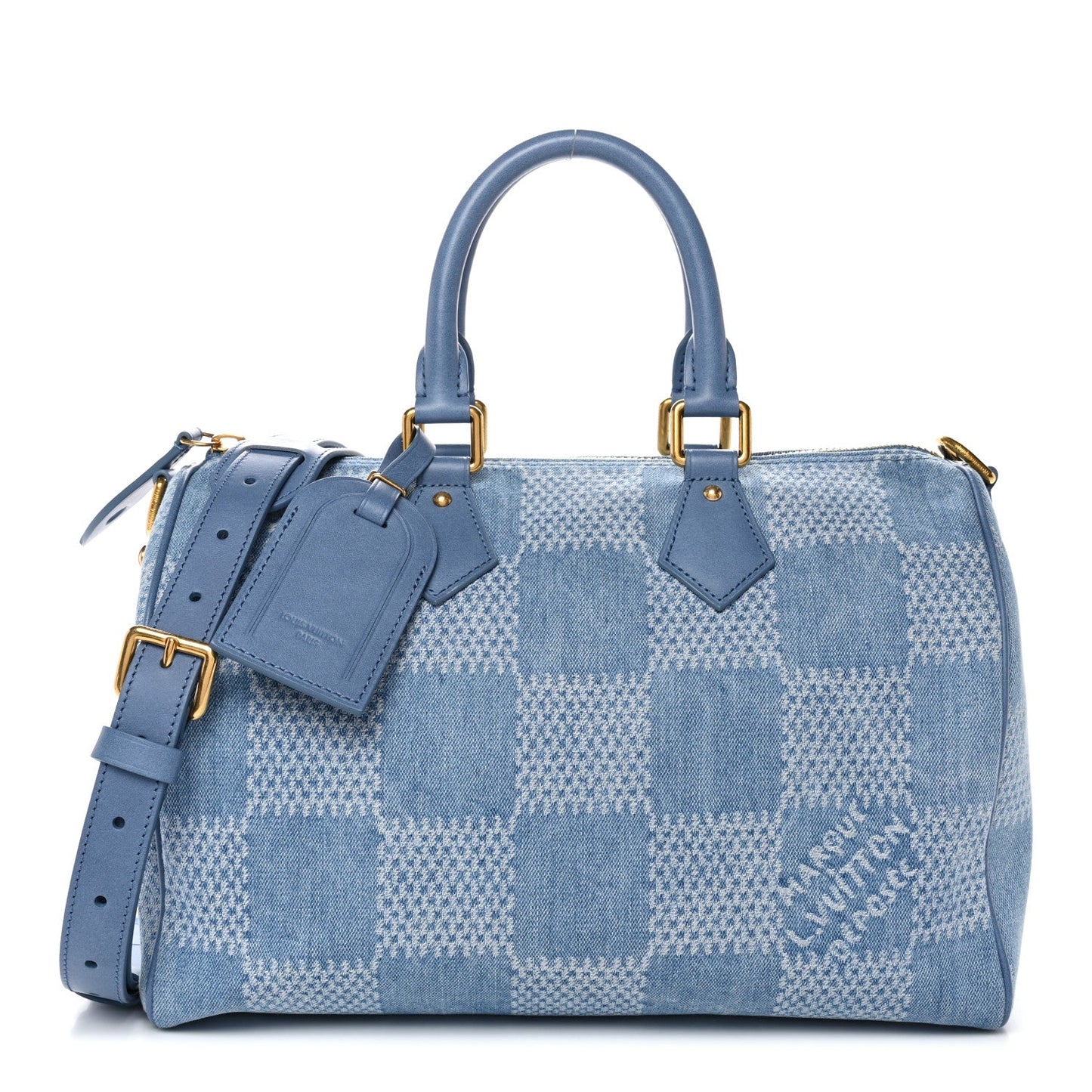 Damier Denim 3D Speedy Bandouliere 30 Denim Blue