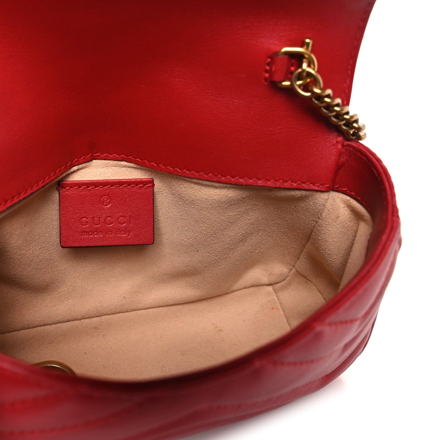 Calfskin Matelasse Super Mini GG Marmont Shoulder Bag Hibiscus Red