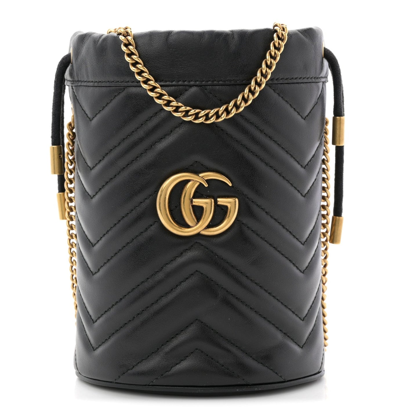 Calfskin Matelasse Mini GG Marmont 2.0 Bucket Bag Black