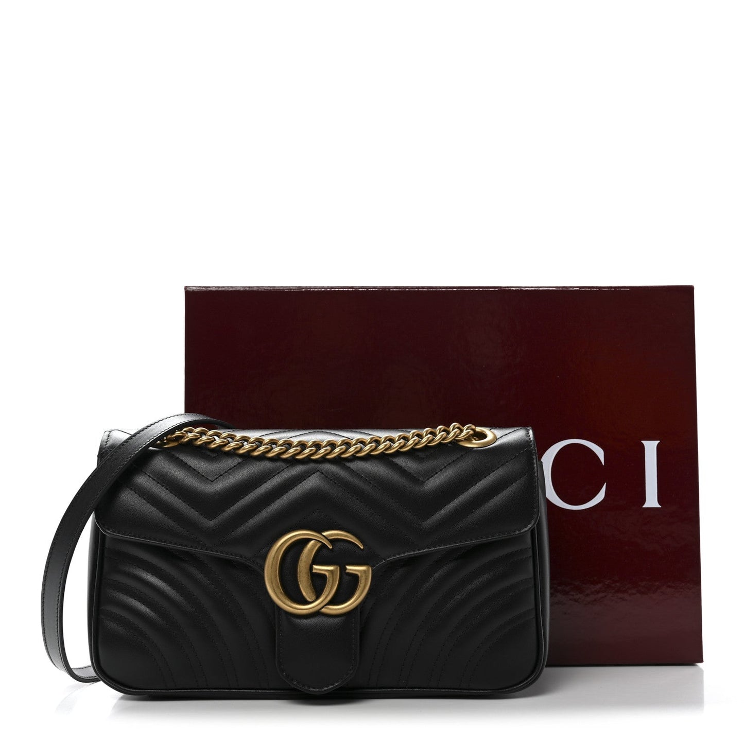 Calfskin Matelasse Small GG Marmont Shoulder Bag Black
