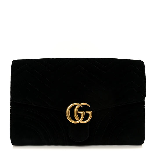 Velvet Matelasse GG Marmont Clutch Black