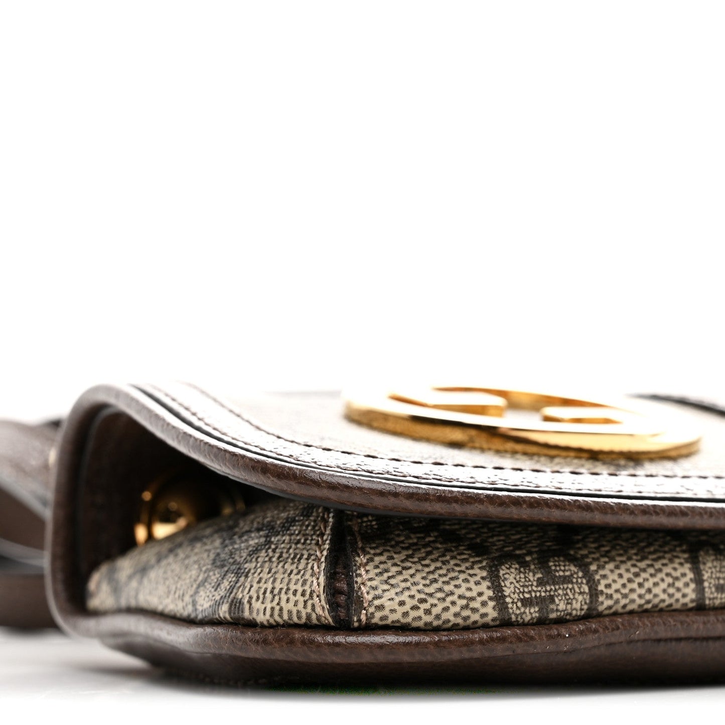 GG Supreme Monogram Textured Dollar Calfskin Blondie Card Case Wallet with Strap Beige Ebony New Acero