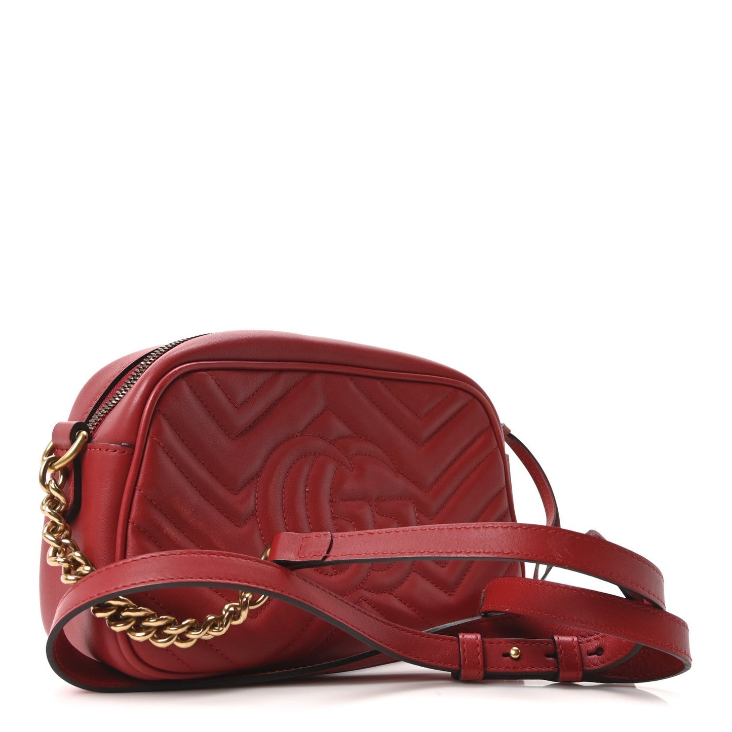 Calfskin Matelasse Small GG Marmont Chain Shoulder Bag Hibiscus Red